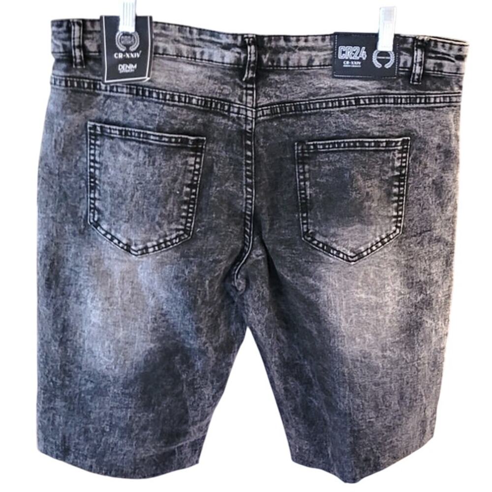 CR-24 Chrome Edge Mens Shorts 36x32 Gray Denim Holes Ripped Grunge Streetwear - Picture 2 of 11